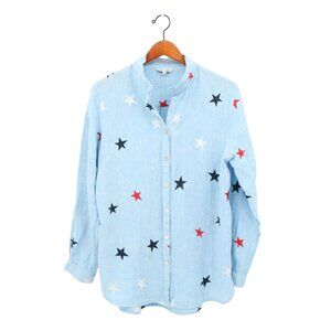 John Mark Linen Embroidered Red White Blue Stars Button Down Shirt Top L